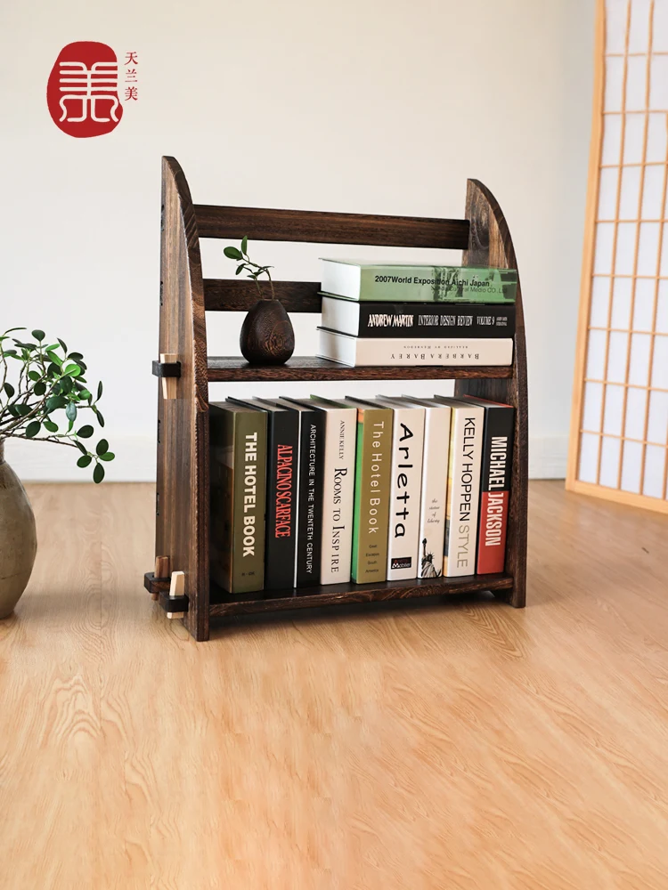 Solid wood floor multi column book and newspaper rack magazine and newspaper storage rack household assembly living room