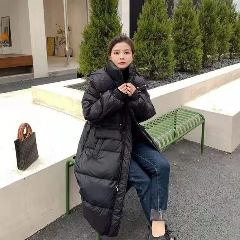 2023 New Women Down Jacket Winter Coat Female Mid Length Version Parkas Loose Thick Warm Outwear Hooded Leisure Time Overcoat