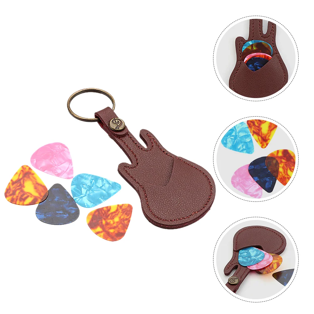 

Guitar Picks Holder Set Pu Leather Guitar Pick Holder Keychain 5Pcs Plastic Plectrums Acoustic Electric Guitar Bass