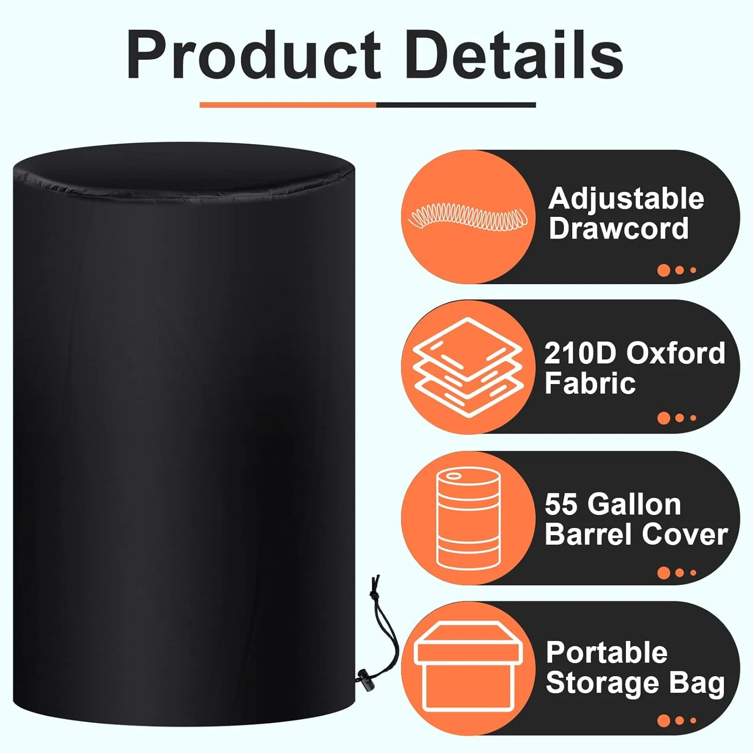 55 Gallon Drum Cover Water Storage Barrel Outdoor Waterproof Rain Snow Bucket Cover with Drawstring UV Protection Anti Dust water tank cover tote water tank cover