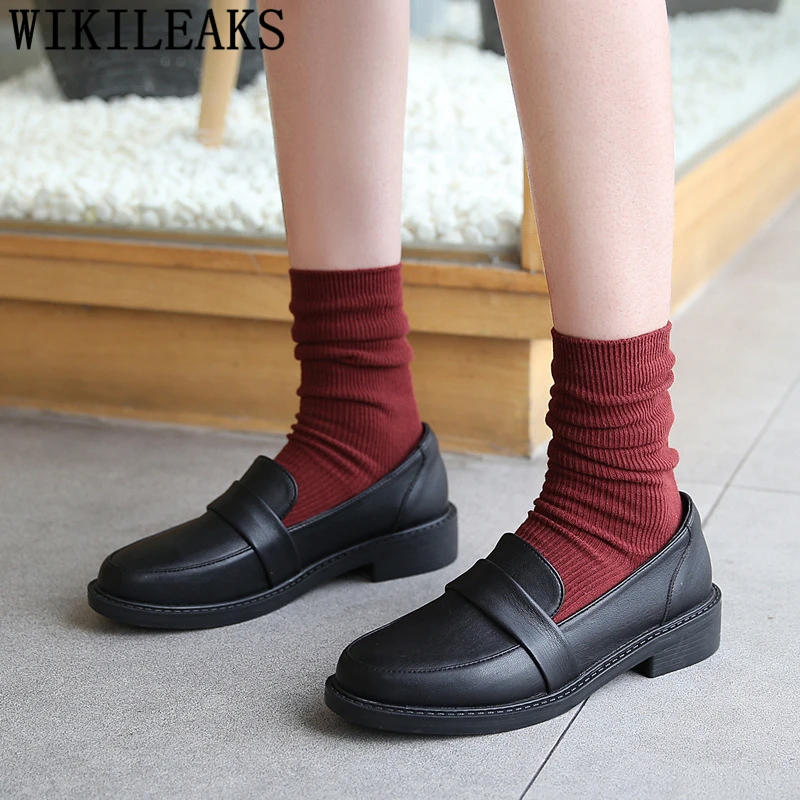 Women Oxford Shoes Leather Mary Jane Shoes Patent Leather Loafers Slip On