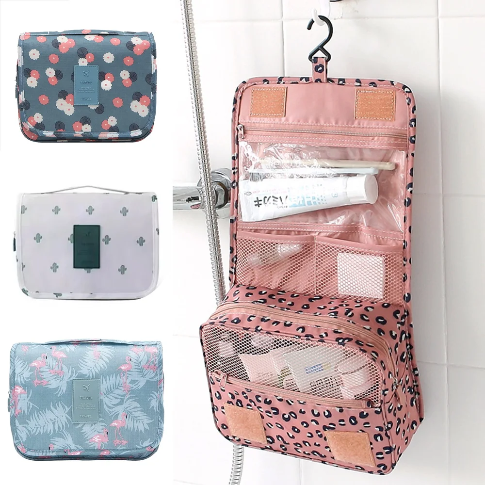 Neceser de viaje colgante, organizador de maquillaje y productos cosméticos  para mujer y niña, impermeable (A-flamingo)