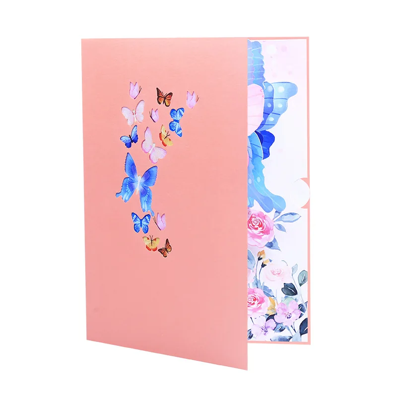 3D Pop Up motyl karta kartka z życzeniami urodzinowymi pamiątki ślubne prezent pocztówka motyl taniec w kwiatach karta z podziękowaniami