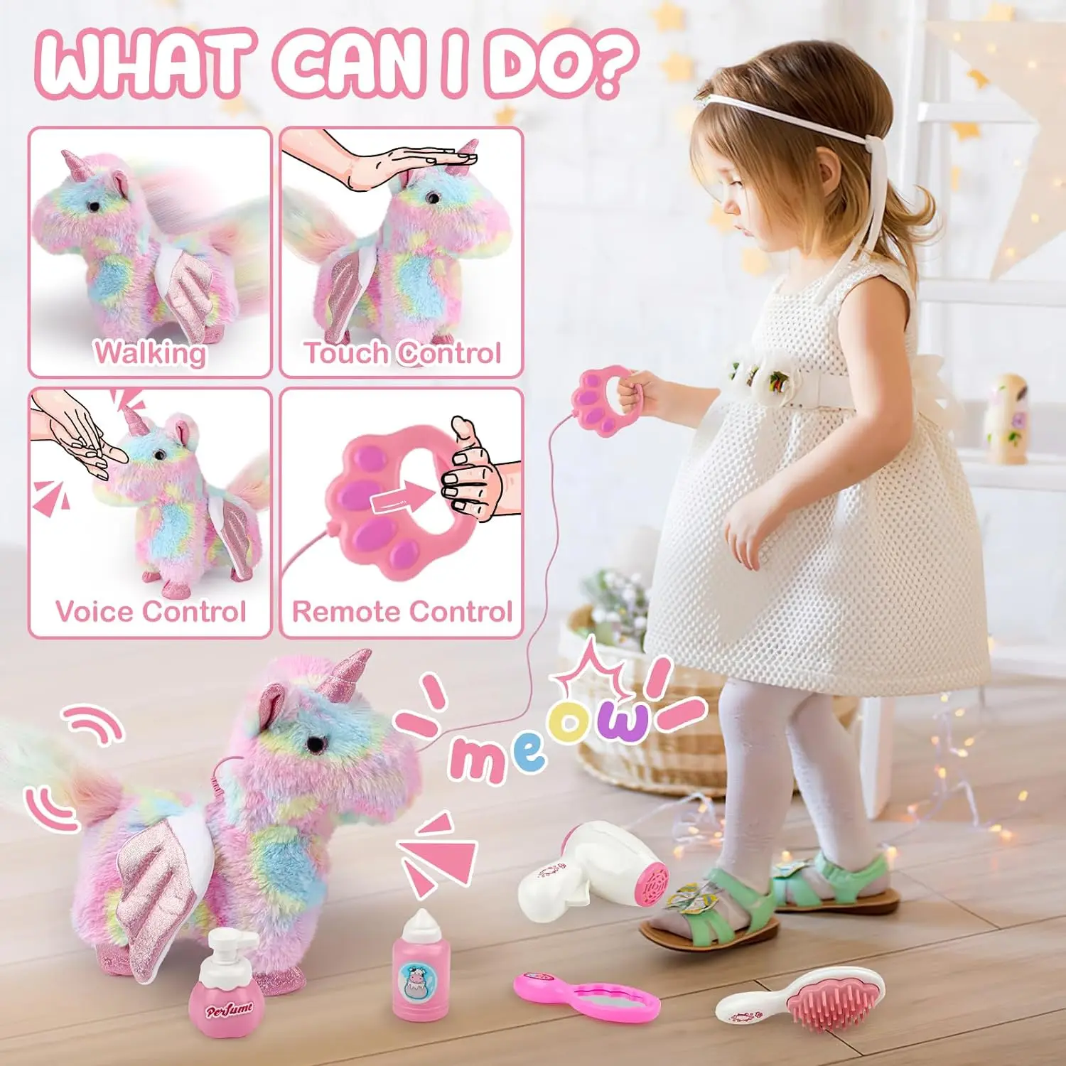 Plush Puppy Electronic Interactive Toys with 6 PCS Accessories Walking Barking Pretend Dress Up Stuffed Animal Pony 4