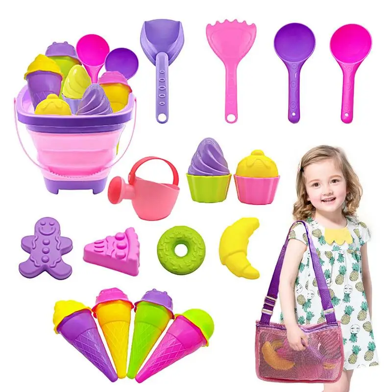 

Beach Toys For Kids 23Pcs Eco-Friendly Sandbox Toy Kit Beach Toys Beach Toys Set With Mesh Bag Sand Molds Bucket Shovel For