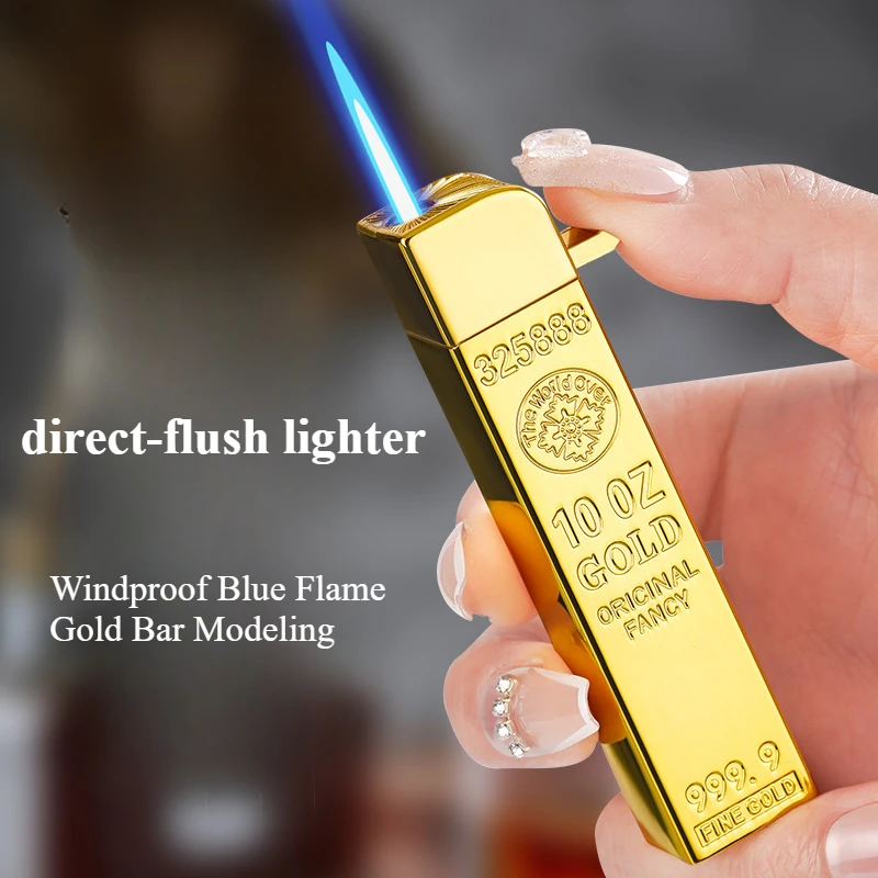 2025 New Gold Bar Metal Inflatable Direct Lighter Lever Creative Visual Gas Window Direct Lighter Windproof Lighters Wholesale
