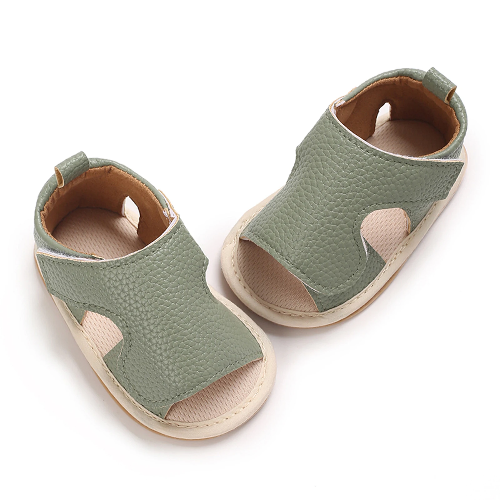 Summer Baby Girl Boy Shoes PU Sandals Flats Anti-slip Rubber Sole Open-Toe Shoes Infant Crib First Walker Beach