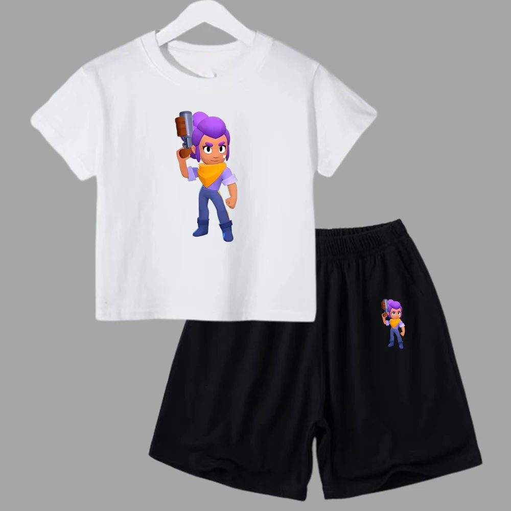 thumbnail image 1 of Conjunto de 2 piezas de camiseta y pantalones cortos divertidos para niños y adolescentes, de algodón, para verano, juego de lucha, Anime, Cosplay, ropa deportiva informal para niño y niña, conjunto p, 1 of 4