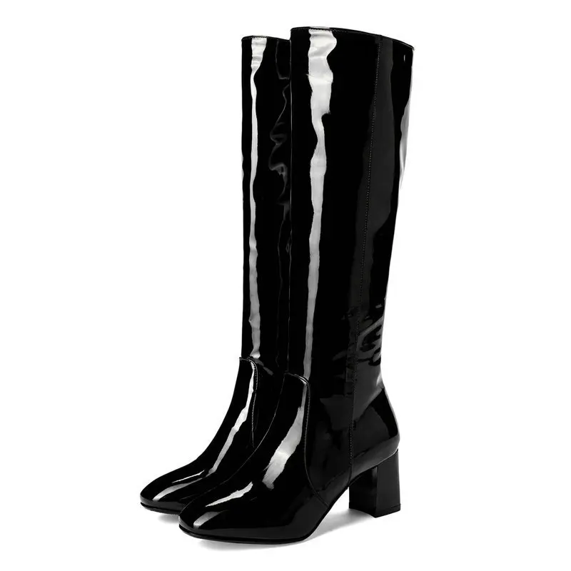 Winter Autumn Sexy Style Woman Knee-High Boots warm Fashion Patent Leather Long Boots Spring Classic High Heel Ladies Shoes