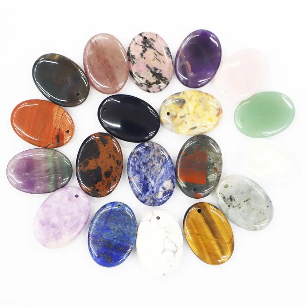 Good Quality Natural Stone Denier Oval Necklace Pendant Mineral Healing Fashion Reiki Charm DIY Jewelry Accessories Making 12Pcs