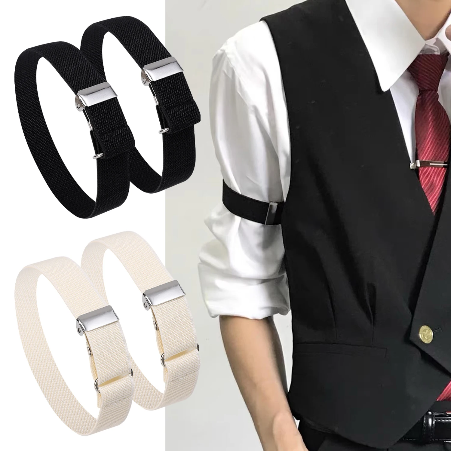 Elastic Armband Shirt Sleeve Holder Women Men Fashion Adjustable Arm Cuffs Bands for Party Wedding Clothing Accessories 1Pair