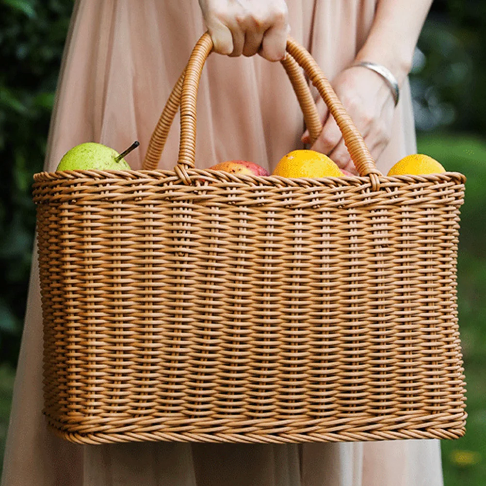 

Woven Picnic Baskets Handmade Wicker Basket with Handle Flower Arrangement Basket Shopping Storage Hamper Basket