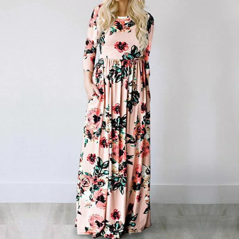 

Summer Maxi Dress Women 2022 Pink Floral Print Boho Beach Dress Ladies Evening Party Long Dress Sundress Vestidos de festa 3XL