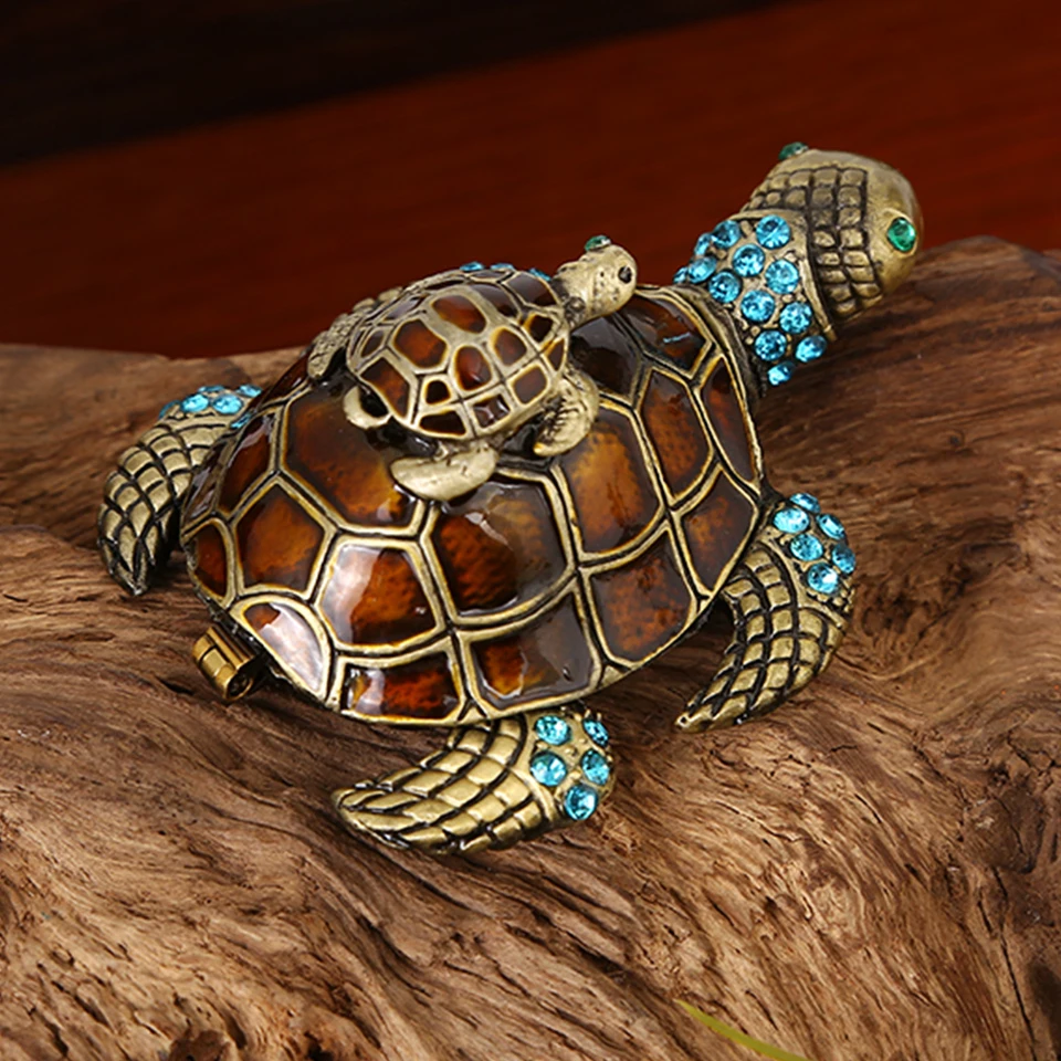Portagioie A Forma Di Tartaruga Arancione - Scatola Porta Gioielli Smaltata Con Cristalli, Regalo Originale Per La Casa