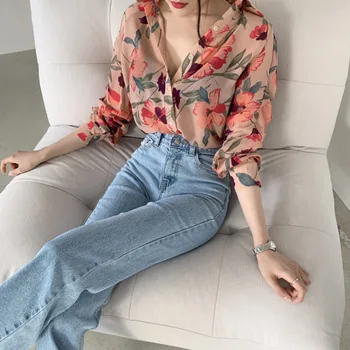 Women's Long Sleeve Chiffon Tops Shirt