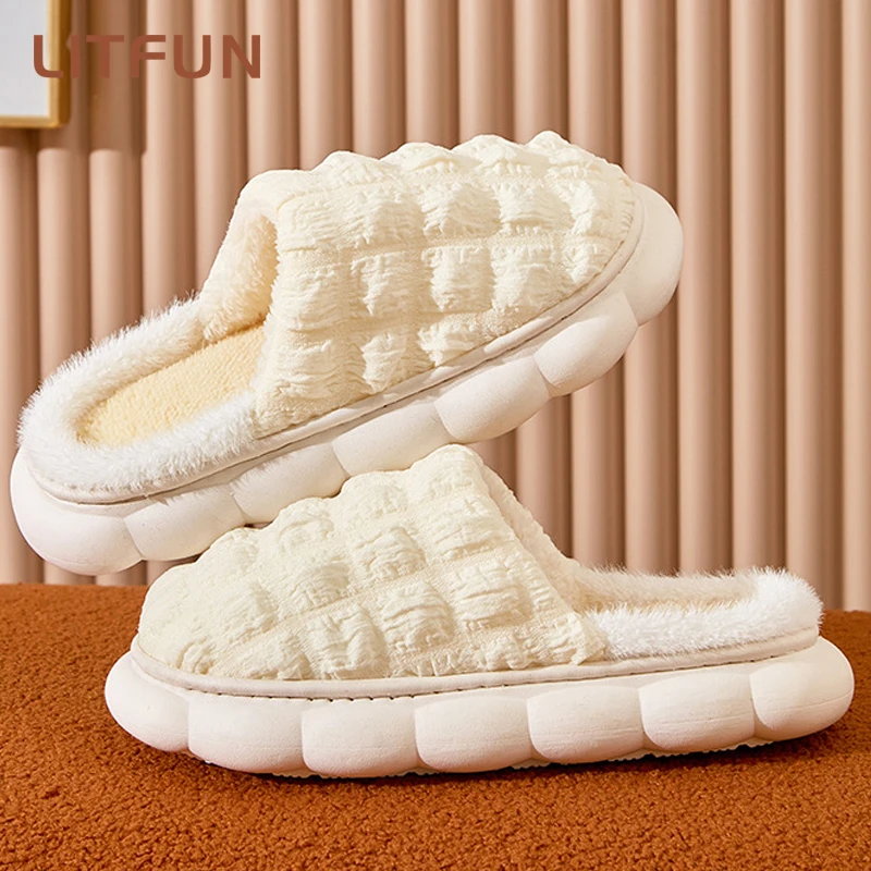 

Litfun Platform Plush Women's Cloud Slippers Soft Fluffy Memory Foam Household Furry Slippers Winter Indoor Non-slip Shoes 2023