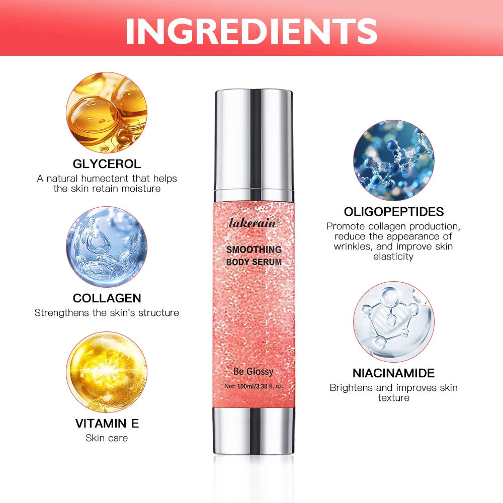 Glossy Body Serum for Wrinkles Smoothing Body Serum Hyaluronic Acid Vitamin E Glycerin Shea Butter Hydrating Nourishing Repair 6