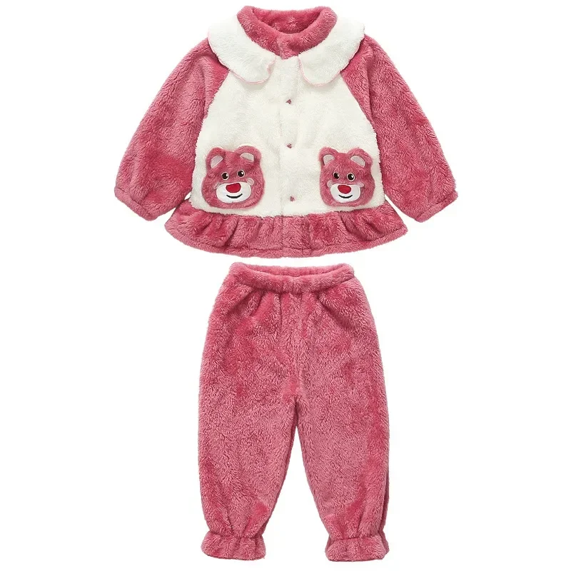 

Disney Lots-o Pajamas Set Autumn Winter Thickened Cartoon Coral Fleece Children Long-sleeved Leisure Two Piece Loungewear Set