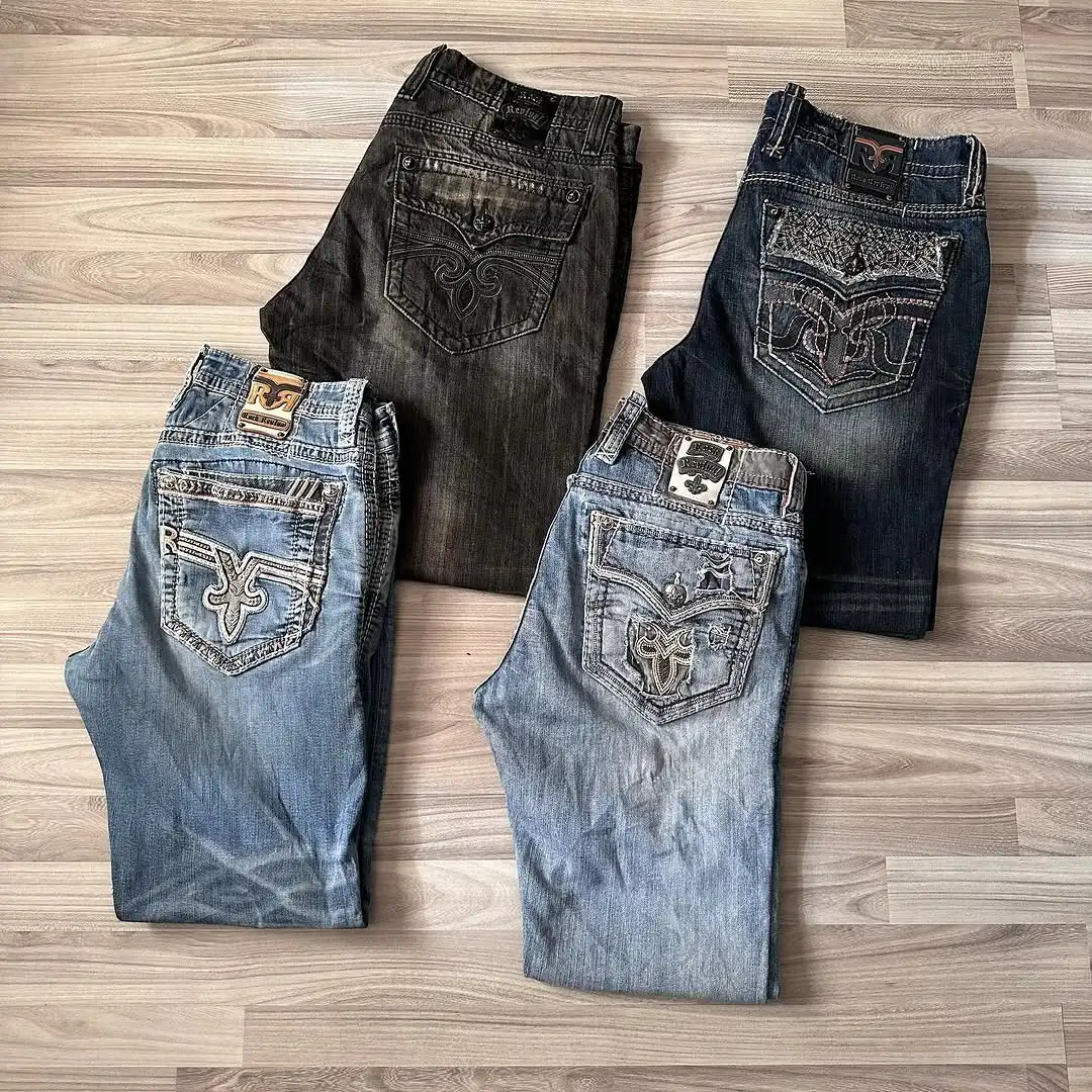 Mens Jeans Embroidery Slim Straight Denim Vintage Streetwear Stretch Comfort Multiple Sizes Ripped Jeans