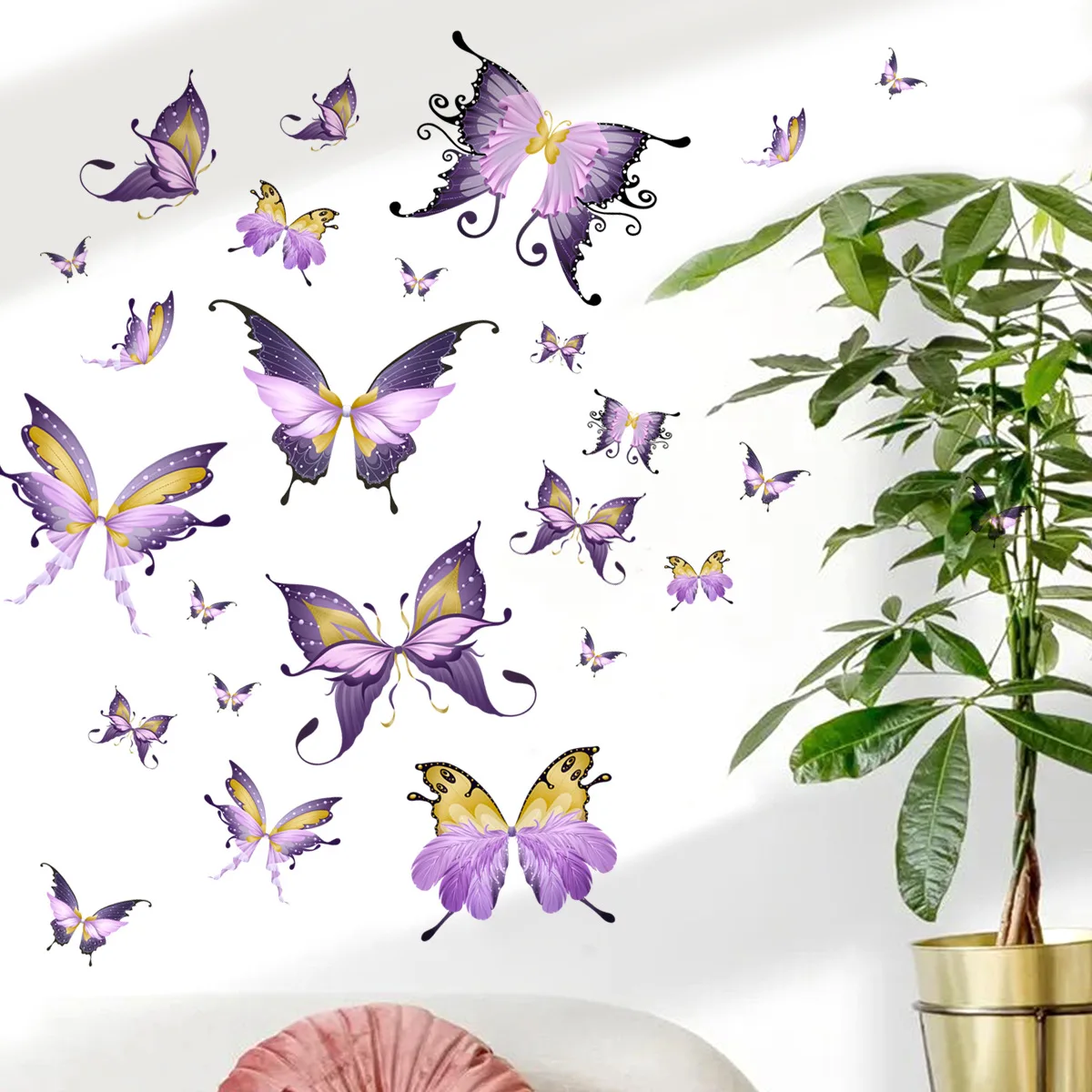 2pcs Purple Flower Butterfly Cartoon Wall Stickers Background Wall Living Room Home Decoration Wall Stickers Wallpaper Ms463