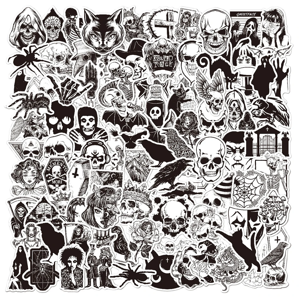 Gothic Graffiti Waterproof Sticker Pack - Black & White Collection