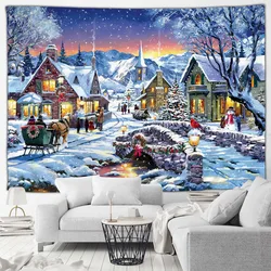 Christmas Festive Atmosphere Tapestry Wall Hanging Xmas Tree Happy New Year Bedroom Living Room Wall Hanging Mural Art Decor