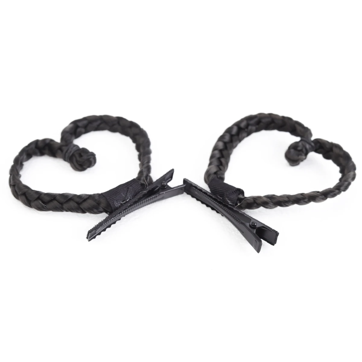 1Pcs 브레이드 하트 모양의 헤어 번즈 합성 블랙 가발 헤어 클립 어린이를위한 매일 사용 어린이 헤어 피스 매일 착용