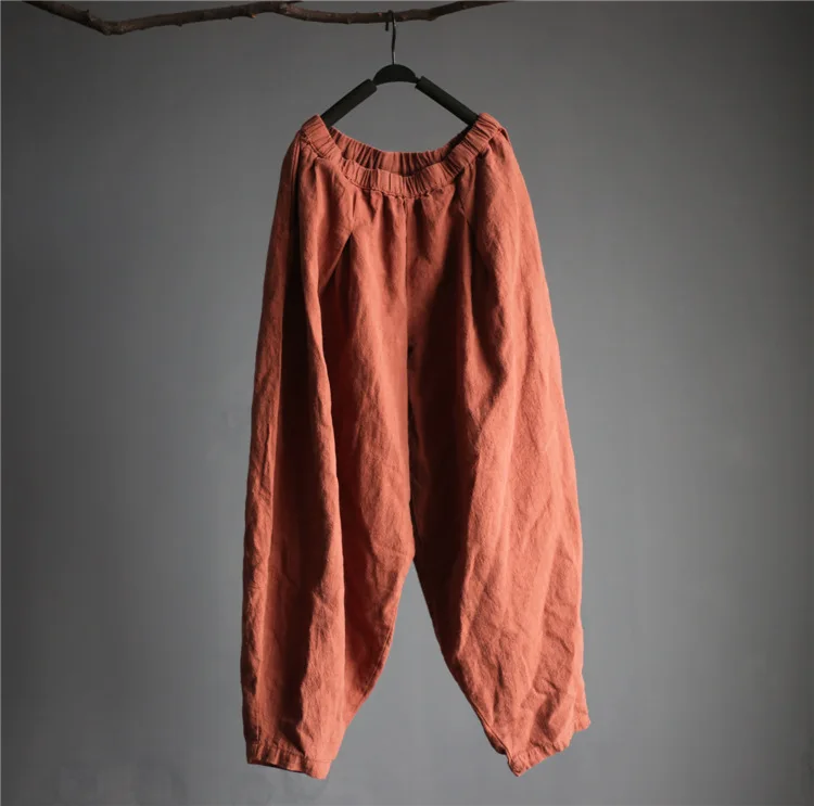 Women Harem Pants Elastic Waist 2022 Fall Winter New Plus Size Women Clothing Linen Vintage Trouser Loose Warm Pants FT679 cigarette pants