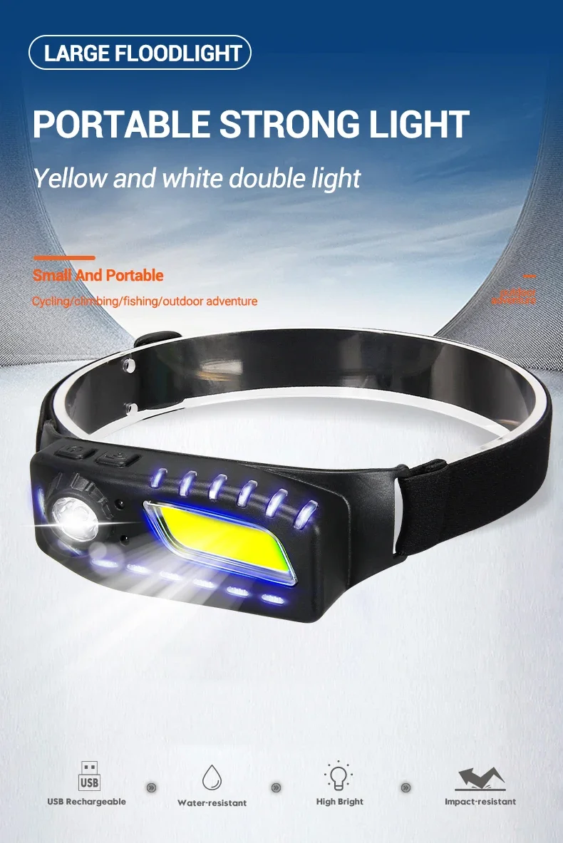 Description Picture 2 of itemSuper Bright XPE+COB Induction Headlight Dual Light Source Waterproof Outdoor Portable Running Fishing Night Running Flashlight