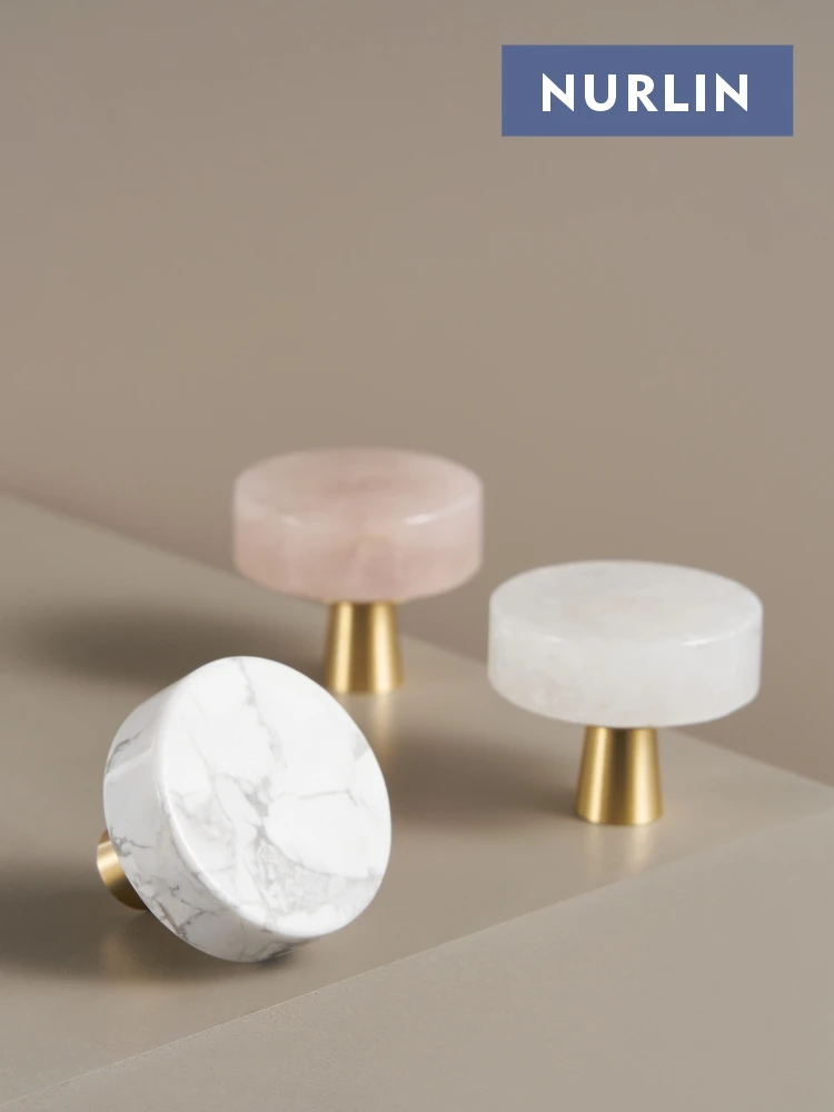 Nurlin-puxadores de Pedra Natural para Armários e Gavetas Mármore Latão Armários Jade Cristal Branco e Rosa