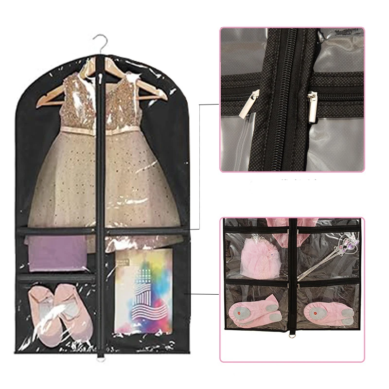 Breathable Non-woven Dance Costume Bags Waterproof Dustproof PVC Garment Bag Hanging Clothes Dance Competitions With Zip Pockets 5