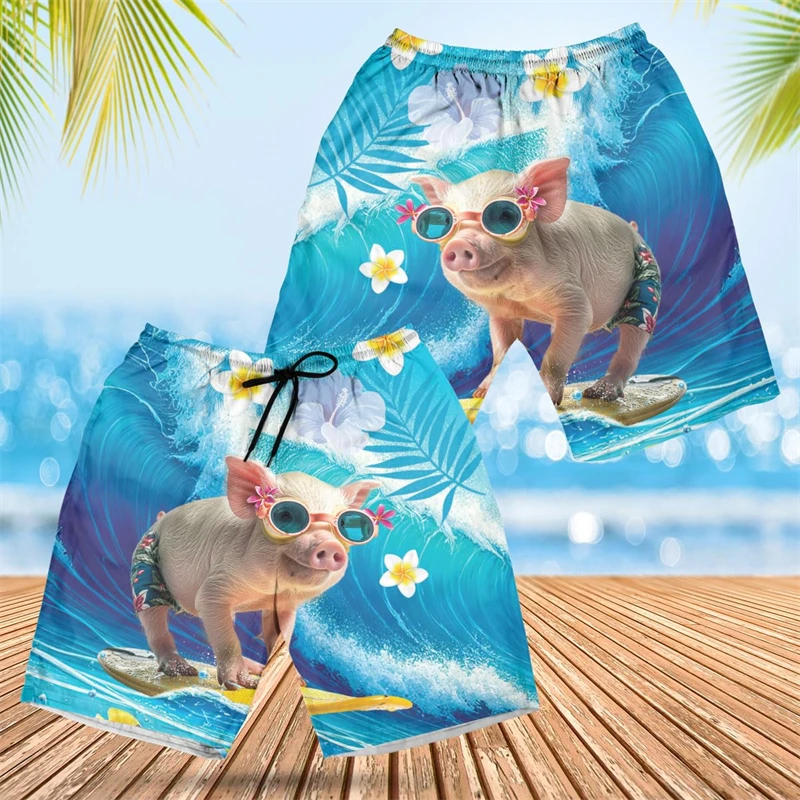

Hip Hop Pig Graphic Short Pants For Men Clothes Funny Design Beach Shorts Hawaiian Animal Boy Trunks Women Aloha Trousers Tops