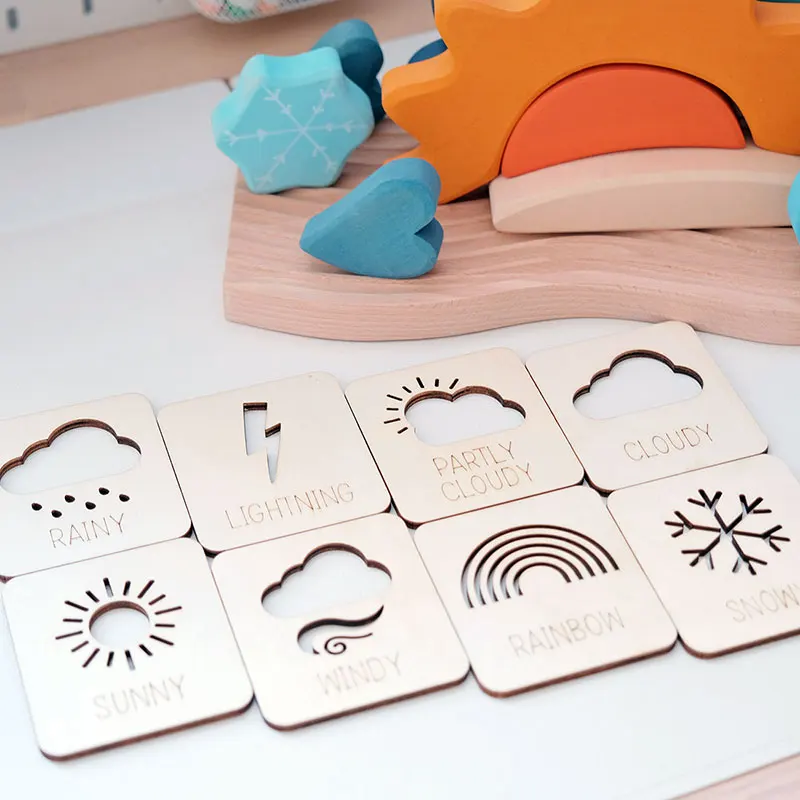 Wooden Montessori Learning Blocks for Kids Weather Cognition