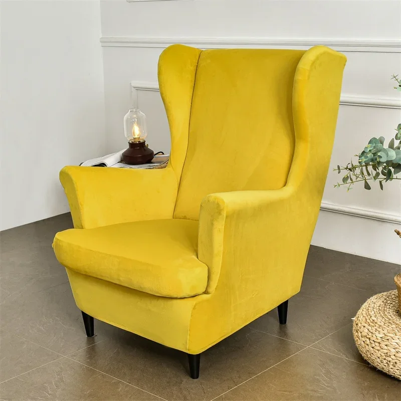 Velvet Stretch Wing Chair Cover Armchair Covers Removable Wingback Single Sofa Covers with Seat Cushion Cover Footstool Cover
