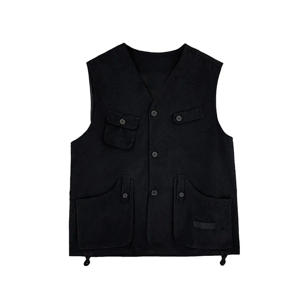 Description Picture 4 of itemOutdoor Cargo Waistcoat Men's Collarless Sleeveless Cargo Waistcoat with Multi Pockets Solid Color Outdoor Vest Coat for Casual