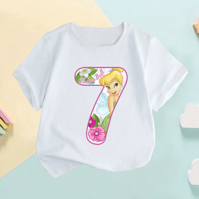 Fairy Tinker Bell Princess Number Print Kids T shirt Girls Clothes 1 2 3 4 5 6 7 8 9 Years Birthday Baby Boys T-Shirts,HKP2444 5