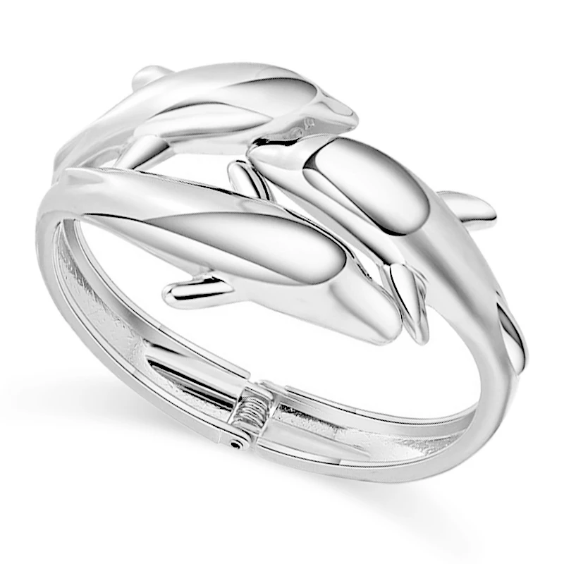 KAYMEN Luxury Dolphins Cuff Bracelet Animal Bangle for Women Fashion Statement Alloy Bangle Jewelry Accessory 3