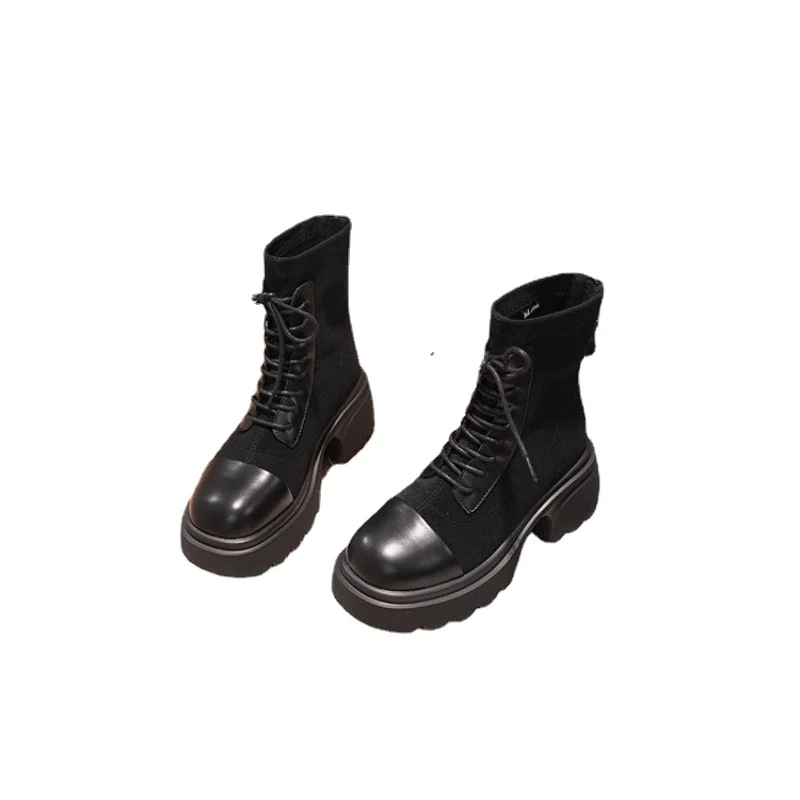 2023 Fashion Shoes Female Ankle Women's Boots Classics Modern Boots Women Back Zip Round Toe Lace Up Fretwork Heels Shoes Women