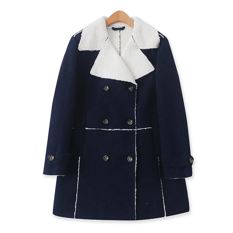 

Midi Coat Suit Collar Double-breasted Long-sleeved Fleece Coat 12241