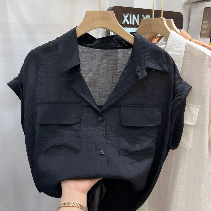 Casual Loose Women's Short Sleeve  Neck Shirt Summer Design Sensation Hong Kong Style Textured Small Top Korean Version