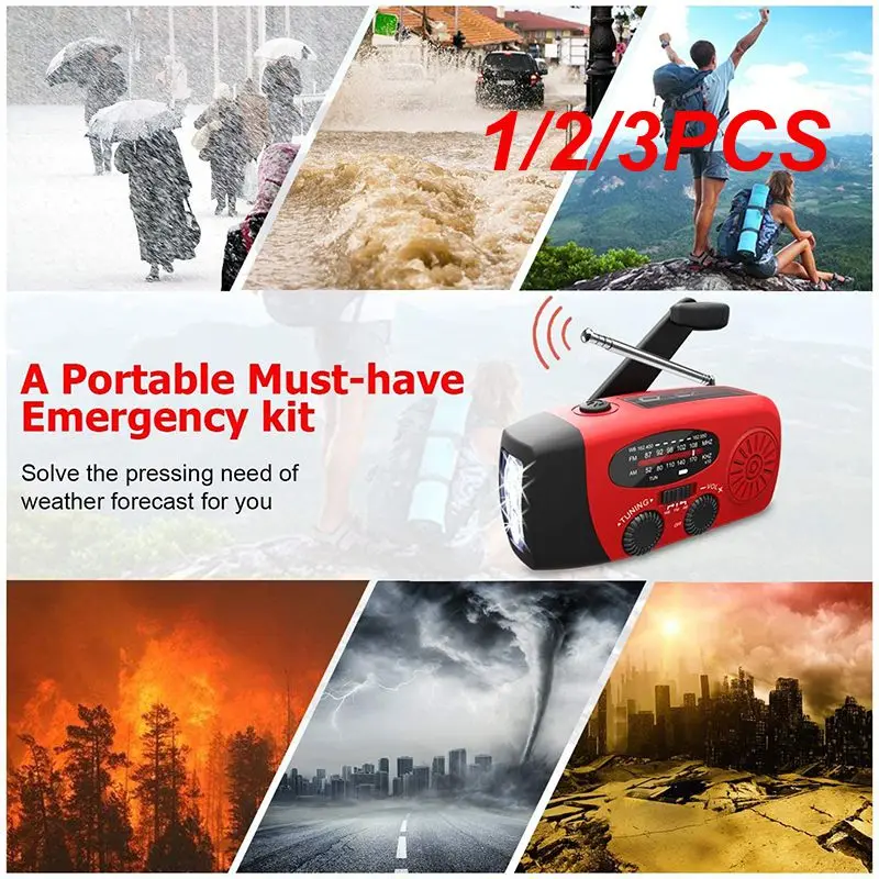 

1/2/3PCS Protable Emergency Solar Hand Crank Dynamo AM/FM/WB Weather Radio LED Flashlight Charger Waterproof Emergency Survival