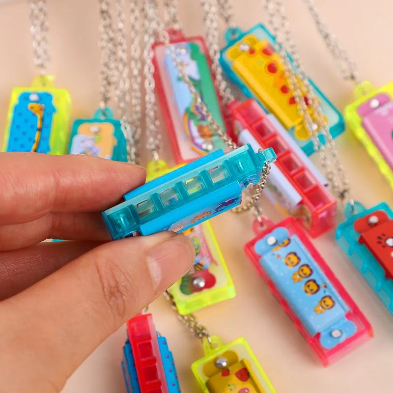 10/20Pcs Cartoon Mini Harmonica with Necklace Musical Toys for Kids Birthday Party Favors Pinata Fillers Boy Girl Christmas Gift