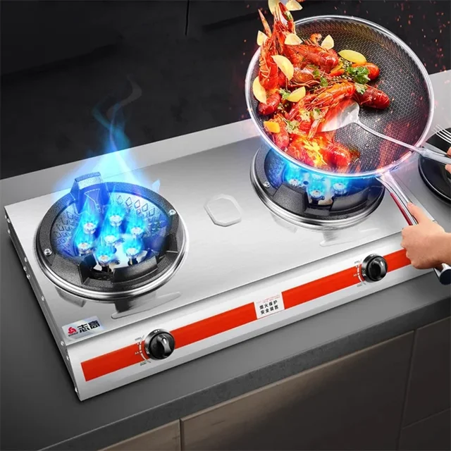 Commercial Gas Stove Fierce Fire Stove Low Pressure Single and Double Gas Burner Liquefied Gas Cooktop with Flameout Protection
