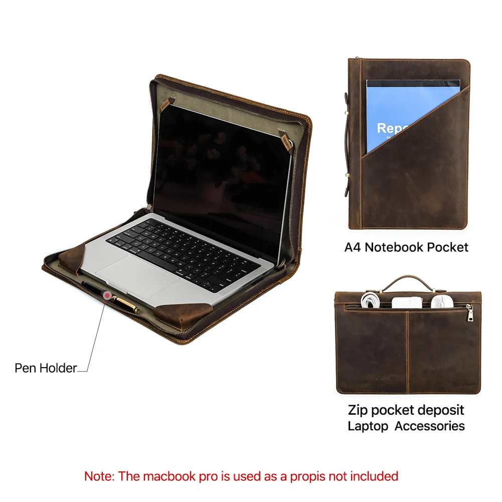 Família de Contato-capa de Couro Genuíno para Macbook Bolsa de Manga para Laptop Pasta para Macbook Pro Air 13 m1 14 Pro 16 2023 - Imagem 2