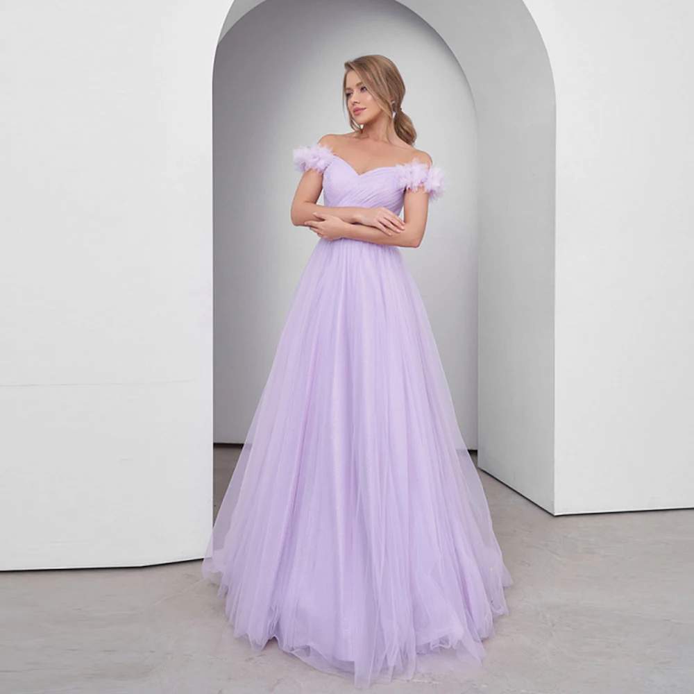 A-Line Pleated Tulle Floor-Length Dress Orchid