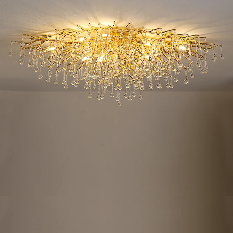 

LED Modern Golden Tear Drop Crystal Lustre Chandelier Lighting Suspension Luminaire Lampen Hanging Lamps For Foyer