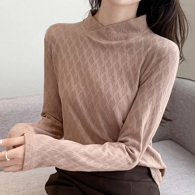 

Women'S Autumn And Winter New Style Underlay Knitted Top Fashion Trend Versatile Half High Neck Pullover Bottom Shirt Female