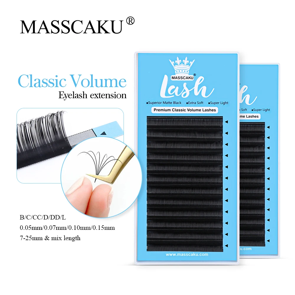 MASSCAKU Handmade Classic Eyelashes Extension Natural Soft Faux Mink Russian Volume Korean PBT Individual Makeup Lashes