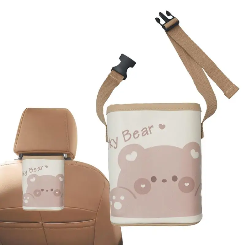 

Cartoon Car Trash Can Universal Auto Storage Bucket Leather Printing Hanging Waterproof Large Capacity Multi-function Trash Can