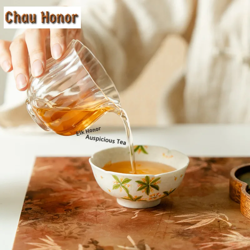 100ml Hand-painted Osmanthus Flowers Teacup Handmade Tea Bowl Tea Cup Set Tea-tasting Fragrance Cup Jianzhan Master Cups Teaware